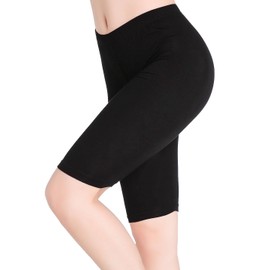 CnlanRow Womens Under Skirt Pants Soft Ultra Stretch Knee Length Leggings Fitness Sport Shorts,Small,Black