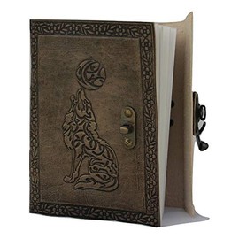 Handmade Leather Journal With clasp | Grimorie Journals | Antique Leather Vintage Journal | Leather Blank Pages | Unlined Journal For Him Her | 200 Pages Notebook | Journal And Diary Embossed Wolf 5x7