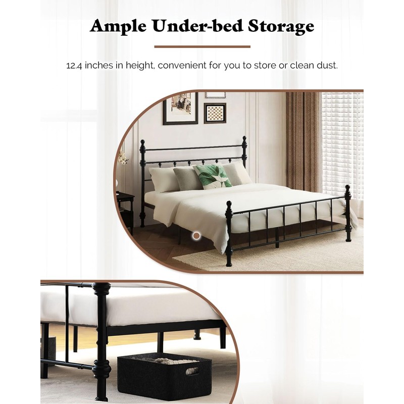 Metal Platform Bed Frame with Arched Headboard, Sturdy Heavy Duty