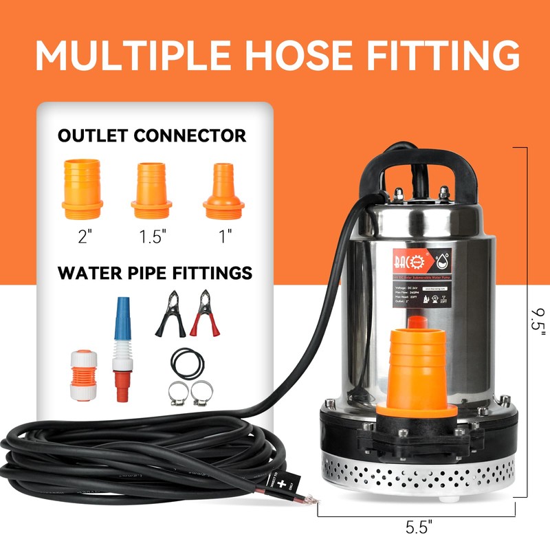 BACOENG DC 24V Solar Water Pump, Submersible Well Pump 23FT,