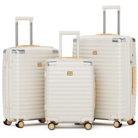 Joyway Luggage Set 3 Piece with TSA Lock and Spinner Wheels, PP Hard Shell Suitcase Set with Corner Protectors for Travel (White, 3 Piece set)