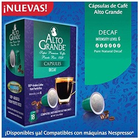Alto Grande Super Premium Capsules for Nespresso Machines, 100 Percent Arabica Coffee From Puerto Rico (Decaf, 18 Count)