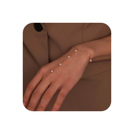 Yienate Boho Perlenarmband Vintage Goldkette Armband Statement Perle Handkette Sklave Perlenkette Armbänder Süßer Fingerring Perlenarmbänder Schmuck Für Frauen