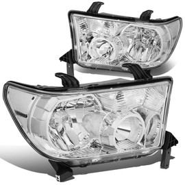 Auto Dynasty Headlights Assembly Compatible with 2007-2017 Toyota Tundra Sequoia, Driver and Passenger Side Halogen Headlamps Replacement, TO2502171 TO2503171, Chrome Housing Clear Corner