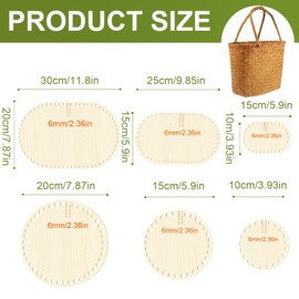 QOUBNIC 6 Stück Gehäkelte Korbböden aus Holz zum Häkeln, Holzboden für Häkelkorb Set mit Rund/Oval in 10cm/15cm/20cm/25cm/30cm DIY Holzboden zum Häkeln, Korbboden Set für Korbflechten Basteln