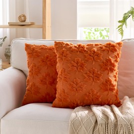 Maple Leaf Fall Pillow Covers 16x16 Inch Set of 2 Autumn Decorative Throw Pillow Covers Indoor Outdoor Orange Soft Plush Faux Fur Pillow Cases Thanksgiving Harvest Bedroom Sofa Cushion Couch Decor