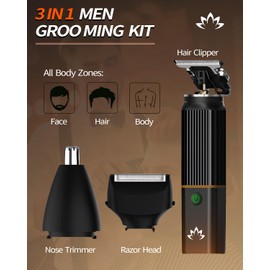 Hair Clipper for Men, 3-in-1 Trimmer, Multi Groomer & Electric Razor with Type-C Recharge, Mens Grooming Kit for Beard, Body, Face, Nose, Ear, Gifts for Men Husband Father