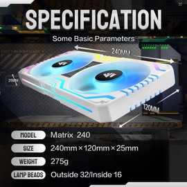 ASIAHORSE Matrix-White 48 Addressable RGB LEDs 240MM All-in-One Square Frame Integrated Fan with MB Sync/Analog Controller, Integrated PWM Control Fan for Computer Case and Liquid Cooling System