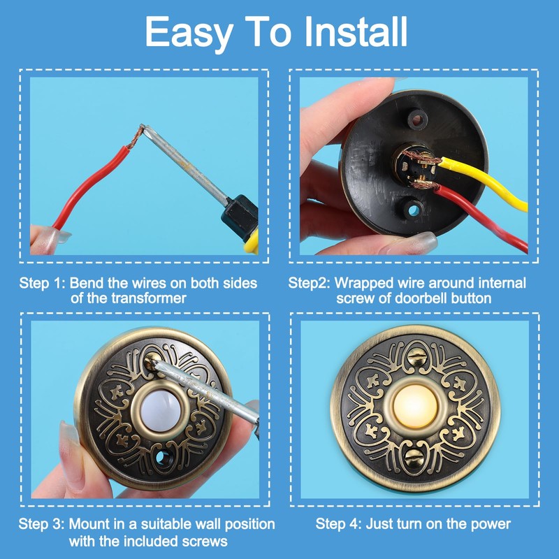 Metal Doorbell Push Button, Bronze Wired Lighted Up LED Doorbell