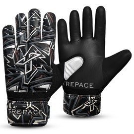 Trepace Sports Football Goalkeeper Gloves For Boys Kids Youth Children Soccer Goalie Goalkeeping Glove with Grip Palms (Black, 2)