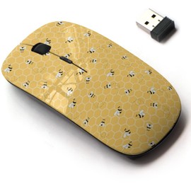 Ratón inalámbrico de 2.4 G con bonito diseño de patrón para todos los portátiles y computadoras de escritorio con nanoreceptor, abejas amarillas encendidas