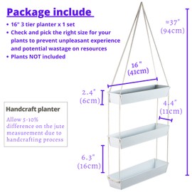 LáLáGreen Hanging Wall Planter - 16 Inch Three Tier Plant Hanger for Succulent Indoor Herb Planter Modern White Boho Metal Wall Plant Holder Decor, Vertical Garden Hanging Planter Shelf Large Outdoor
