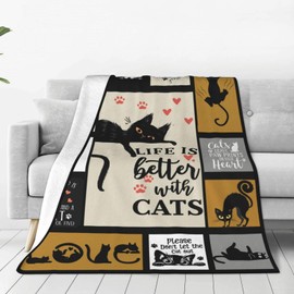 Cat Blanket Super Soft Flannel Throw Blanket Cat Gifts for Cat Lover Woman Men 60x50 inches