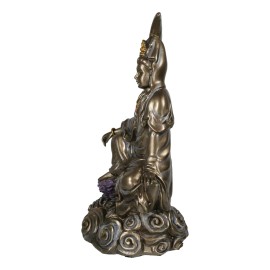 Ebros Gift Buddha Water Moon Kuan Yin Sitting On Crescent Moon Altar Figurine 8"H Guanyin