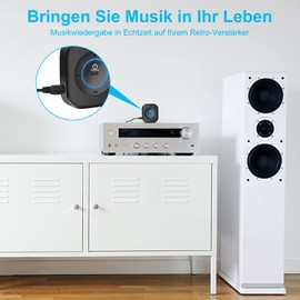 Seflorgo Fortgeschrittener Bluetooth 5.3 Empfänger für Heim-Stereos HiFi Musik-Streaming, Mini Kabelloser Audioadapter für Autolautsprecher mit 3,5mm RCA Aux-Anschluss (J207 für Stereo mit Mikrofon)