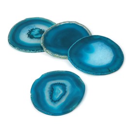 FOLKOR LIFE Agate Coaster Set of 4, Drinks Stone Coaster for Coffee Table 3.5-4" Geode Coaster Decor for Housewarming Birthday (Blue)