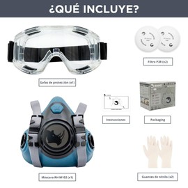 RHINO Smart Solutions Dust Respirator Mask RH-M102 Respirator Mask P3R FFP3 Filter with Protective Glasses Gas Mask for Fine Dust, Painter, Mould, Artwork, Sanding