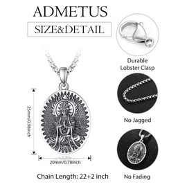 ADMETUS Vairocana Necklace Sterling Silver Bodhisattva Buddha Necklaces for Men Talisman Amulet Protection Pendant Chinese Constellation Zodiac Necklace Jewellery