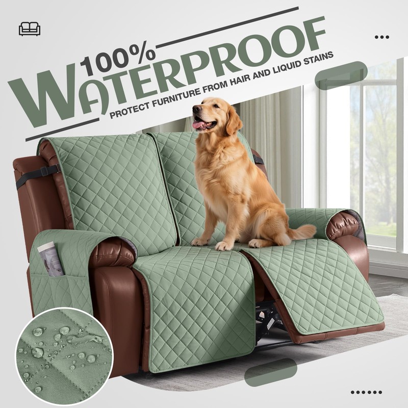KinCam Waterproof Loveseat Recliner Cover, Non-Slip Reclining Couch Covers for