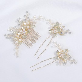 Haodeliy Hair Ornament, Hair Accessory, Headdress, Comb, U-Pin, 3-Piece Set, Brides, Hair Accessories, Handmade, Wedding, Flowers, Weddings, Receptions, Recitals, Graduation Ceremonies, School Entrance Ceremonies, Parties, Japanese Style