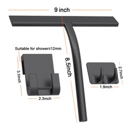 Anlynwooh All -Purpose Silicone Shower Squeegee for Shower Glass Door with Hook, Bathroom Accessories for Window Mirror Tile Car Shower Walls,Household Shower Cleaner Tool (Black, 9 inch(2hooks)