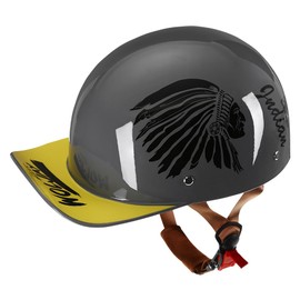 Woljay Vintage Retro Open Face Motorcycle Helmet Baseball Cap Half Helmets with pull-down Lens for Men Women Moped Cap Jet Scooter Street Cruiser - DOT Certified (Indian-Gray,XX-Large)