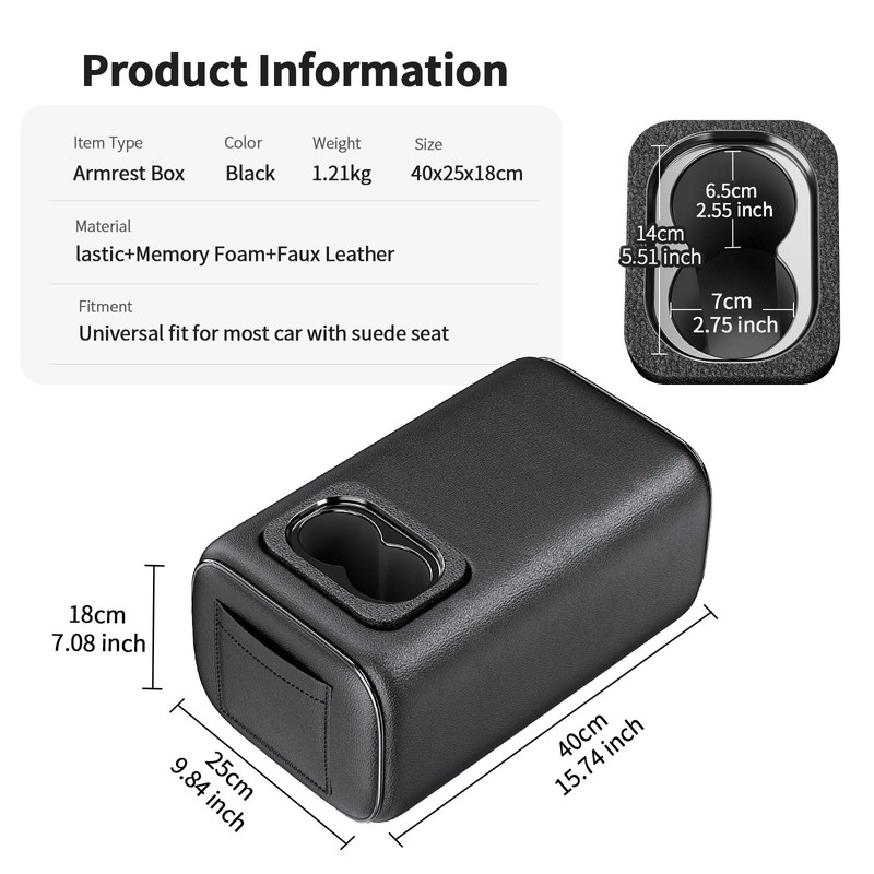 Hecotrax Universal Car Rear Seat Armrest 2 Row Console Box