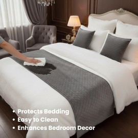 Makooz Quilted Velvet Bed Runner for 1.35m Double Bed 1Pc - Matching Cushion Covers Sold Separately - Hotel Grade No Fading Soft Bed Scarf - Bedroom Guesthouse Bedding Protection - 63x225cm Grey