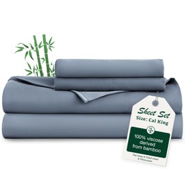 Love's cabin Full Size Sheet Set, Cooling Sheets for Full Size Bed, 100% Viscose Derived from Bamboo, Deep Pocket up to 16", Breathable Soft Bed Sheets & Pillowcases, Bluish Grey