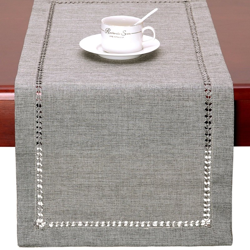 Grelucgo Handmade Hemstitch Gray Dining Table Runner Or Dresser Scarf