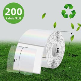 Square Transparent Clear Thermal Labels Stickers, 2 Inch Holographic Clear Transparent Thermal Label Stickers, Direct Printable Stickers for Small Businesses, Perforation Line Design- 200 Sheets