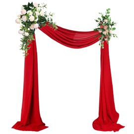 AMZLOKAE Red Wedding Arch Draping Fabrics 2 Panels Chiffon Fabric Drapery 18FT Voile Wedding Archway 6 Yards Wedding Ceremony Reception Swag Decorations Sheer Fabric for Draping Chiffon Drapes Swag