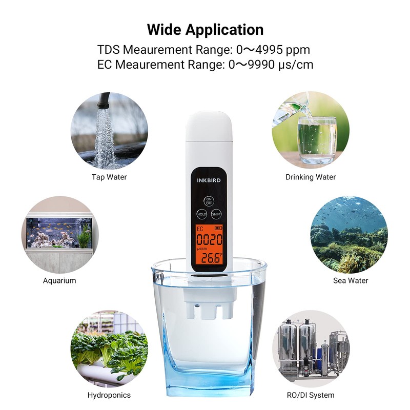 Inkbird ITDS-01 TDS Meter, Water Quality Measurement, EC Meter, Water