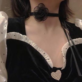 Generic Choker Necklace Decoration Strap Lace Flower Collar Choker Necklace Women Accessories Black