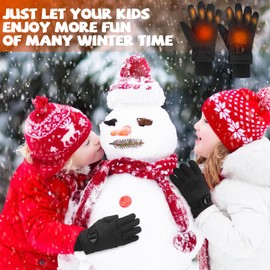 Newcotte USB Heated Gloves Electric Winter Gloves for Kids and Baby Snow Ski Gloves Waterproof Warm Gloves Boys Cold Weather Gloves (Black,10-14 Years)