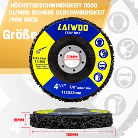 LAIWOO CSD Disc Grinding Disc, Purple Cleaning Disc Set, Coarse Cleaning Disc, Nylon Fabric Disc, Paint Removal, Rust for Angle Grinder (5 Pieces - 125 x 22 mm) Black