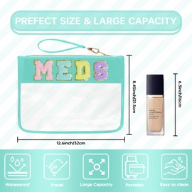 Siwara Snack Bags Clear Pouch Travel Makeup Bag Chenille Letter Bags for Zipper Pouch Clear Cosmetic Clearly Tote Bag Makeup Travel Bags for Women (Green-Meds)