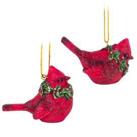 Raz 2.5" Cardinal with Wreath Ornament Set of 2