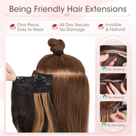Silk-co One Piece Clip In Hair Extensions Curly 150g Hair Extensions Clip in Hairpieces 5 Clips Wavy Curly Synthetic 3/4 Half Full Head for Laides and Women 20 Inch（50 cm） Light Brown mix Golden Brown
