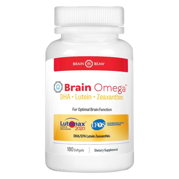 Brain Bean Brain Omega with Lutein & Zeaxanthin, Supports Heart and Eye Health, | Omega 3 Plus Lutein and Zeaxanthin Supplements 460 mg DHA 90 mg EPA Lutein and Zeaxanthin | 180 Softgels, 90 Servings