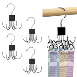 KAIYAYA 4 Pieces Belt Holder Belt Storage 360 Degree Rotating Metal Belt Organiser Multifunctional Tie Holder Hanger Space Saving for Handbag, Hat, Scarf, Tie