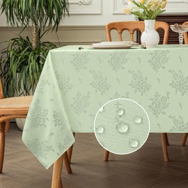 Romanstile Spring Jacquard Rectangle Tablecloth - Sage Green Waterproof Damask Rose Floral Pattern Decorative Table Cloth, Heavy Weight Fabric Table Cover for Dining/Party/Holiday - 60 x 104 Inch
