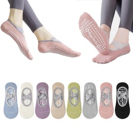 ESRAIN 8 Pares de Calcetines de Yoga con Agarre para Mujer,calcetas pilates,calcetines antiderrapantes mujer,calcetas yoga,8 Colores