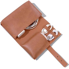 DUWUZEST Vintage Leather Electronic Organizer Travel Case Cable Organizer for Travel Leather Charger Lack for Important Mouse Adapter Cable, Vintage brown, Stylish Vintage Leather