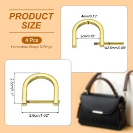 PATIKIL 13/16" D-Rings Screw in Shackle, 4 Pcs Horseshoe U Shape D Ring Zinc Alloy Semicircle Buckles Replacement for Purse Keychain Collar Accessories Craft, Gold
