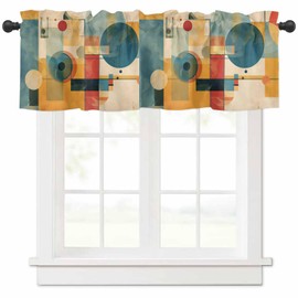 Anzona Curtain Valance 60" x 18", Blue Yellow Geometric Window Valances Rod Pocket Curtains Drapes, Vintage Oil Painting Abstract Art Short Topper Curtain for Kitchen Cafe Living Room, 1 Panel