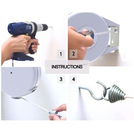 Retractable Clothesline - Portable Heavy Duty Indoor and Outdoor Washing Line - 40 Feet PVC Retracting Clothes Line with Wall Mount Hang The Wet Dry Clothing Laundry - Easy Installation (White)