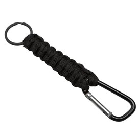 Large Heavy Duty Webbed Knotted Nylon Rope Identification Key Ring Clip on Handel loops Fob. (Black Single)