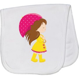inktastic Girl in Raincoat, Girl with Umbrella, Brown Hair Baby Burp Cloth White 460af