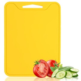 JUSTHERE Silicone Cutting Boards for Kitchen 11.8''x 8.6'', BPA Free Flexible Cutting Board Cutting Mat for Meat, Vegetables and Fruit, Cutting Boards for Kitchen Dishwasher Safe (Yellow)